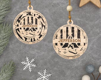 Personalized Camping Ornament – Custom Name Outdoor Adventure Gift