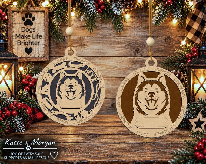Personalized Alaskan Malamute Wooden Ornament, Custom Dog Gift, Handcrafted Christmas Decoration