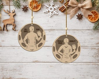 Personalized Pickleball Ornament, Spotlight Player Design, Rustic Wood Christmas Gift