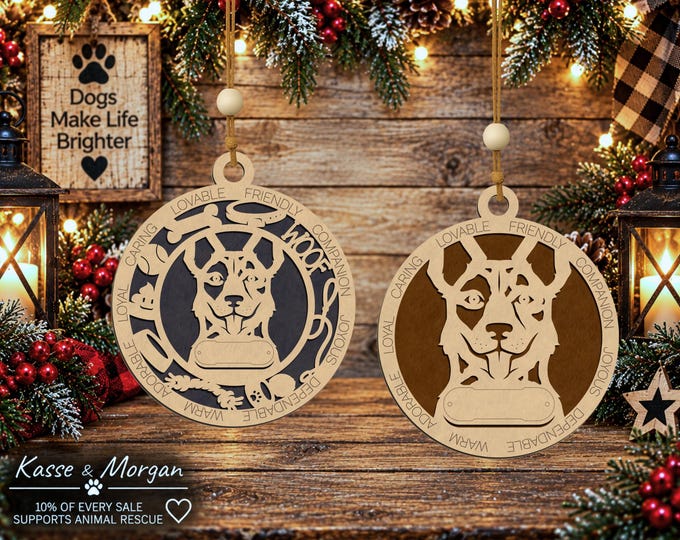 Personalized Australian Cattle Dog Ornament, Custom Blue Heeler Gift, Handcrafted Wooden Pet Keepsake
