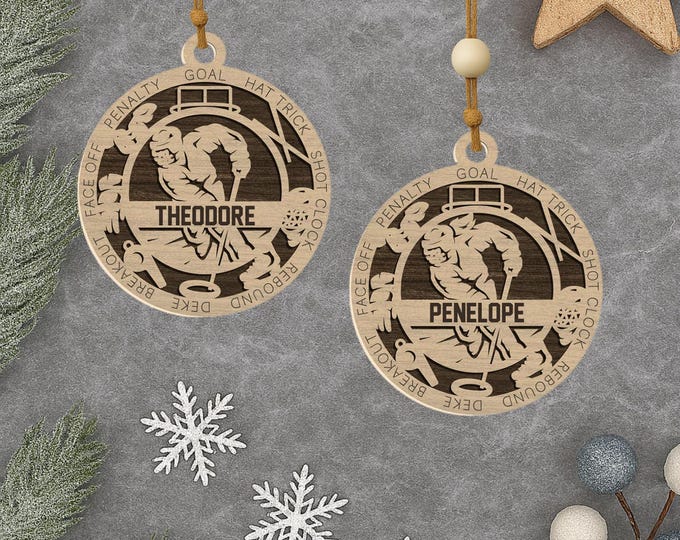 Personalized Ringette Ornament: Laser Engraved Wood, Custom Player Gift