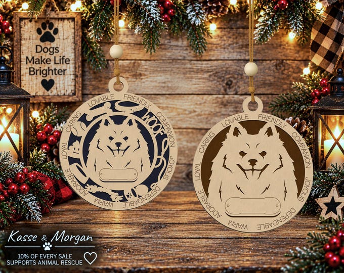 Personalized Miniature American Eskimo Dog Ornament, Custom Wooden Pet Gift