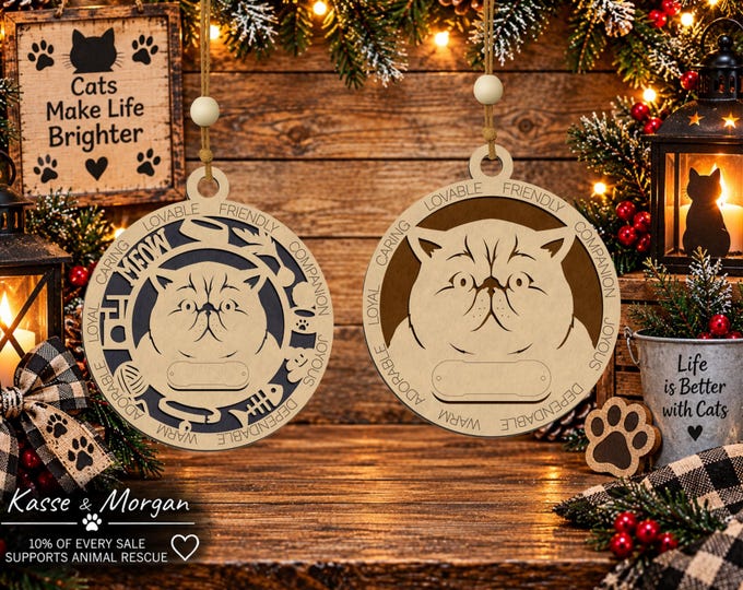 Personalized Exotic Shorthair Cat Ornament, Custom Wooden Pet Memorial Gift