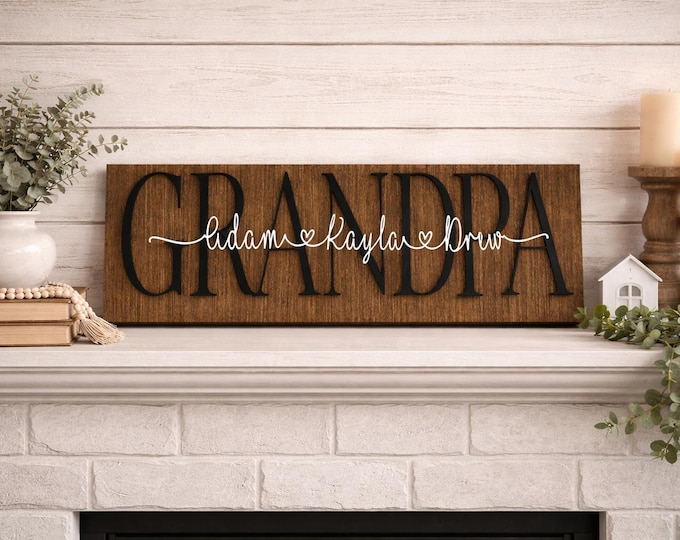 Personalized Grandpa Wood Sign – Custom Grandchildren Names, Father’s Day Gift