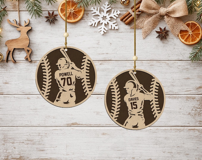 Personalized Baseball Ornament • Spotlight Player Design • Custom Name & Number • Male or Female