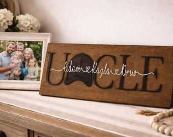 Personalized Uncle Baseball Cap Wood Sign – Custom Family Name Gift