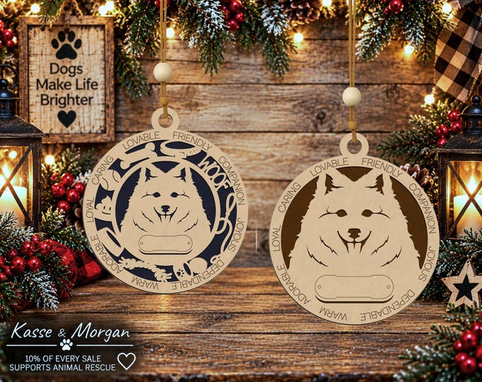 Personalized Japanese Spitz Dog Ornament, Custom Engraved Wood Pet Gift