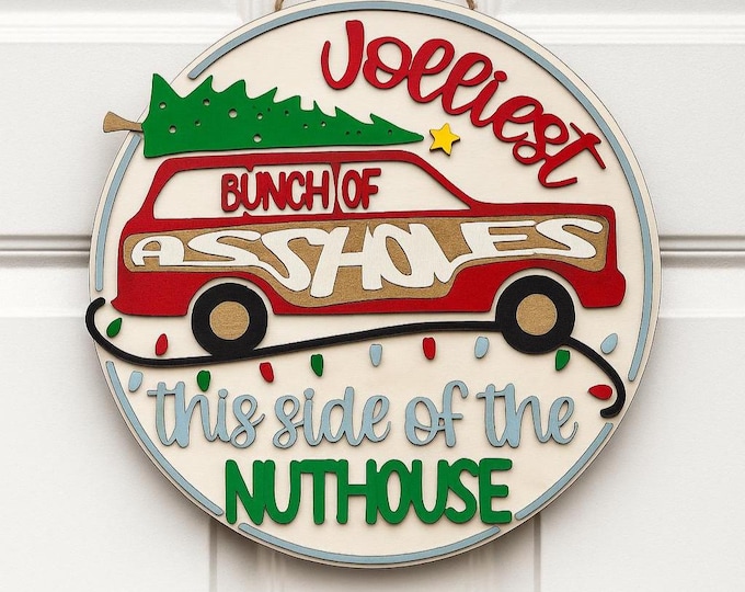 Jolliest Bunch of...Sign | Christmas Vacation Quote | Funny Rustic Holiday Door Hanger