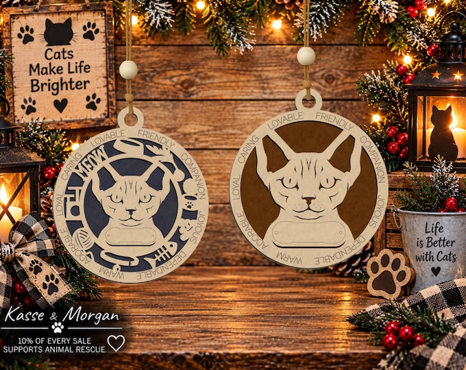 Personalized Devon Rex Cat Ornament, Custom Wood Pet Memorial Gift