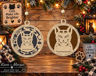 Personalized Bengal Cat Ornament, Custom Wood Pet Memorial Gift