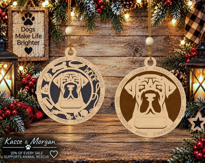 Personalized Boerboel Dog Ornament, Custom South African Mastiff Gift, Handcrafted Wood Pet Keepsake