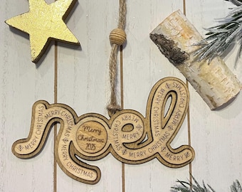 Personalized Noel Christmas Ornament – Rustic Wooden Holiday Keepsake with Custom Name or Year