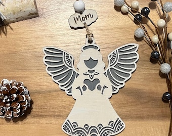 Personalized Memorial Angel Ornament: Layered Wood Keepsake Gift