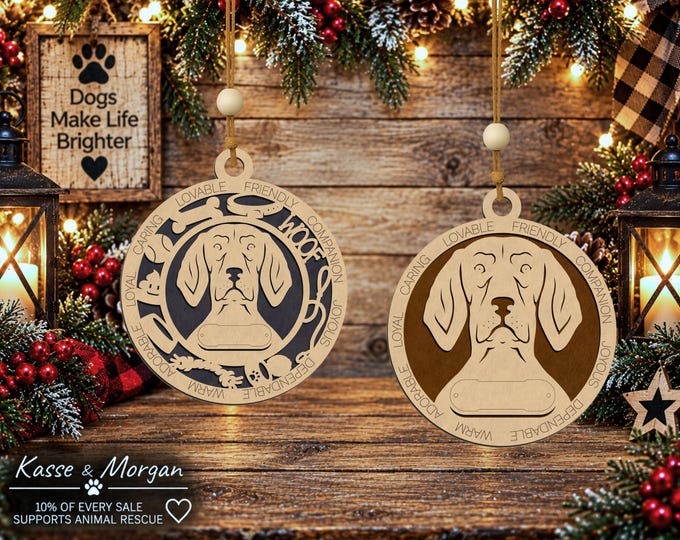 Personalized Coonhound Dog Ornament, Custom Wooden Pet Gift, Handcrafted Christmas Keepsake
