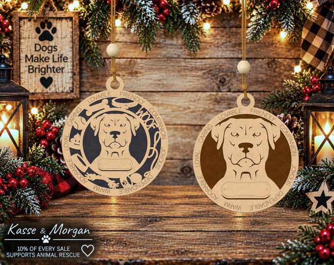 Personalized Blue Lacy Dog Ornament, Handcrafted Wooden Christmas Gift