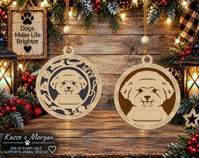 Personalized Bichon Frise Wooden Ornament, Custom Dog Lover Gift, Handcrafted Christmas Decoration