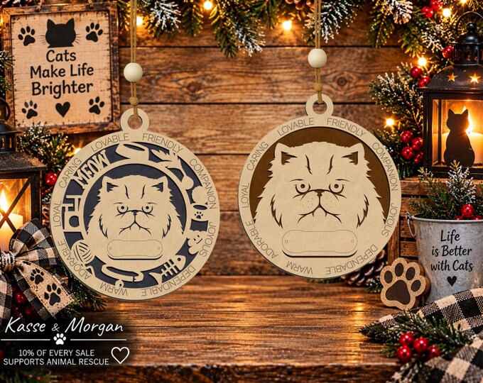 Personalized Persian Cat Ornament, Custom Wood Pet Memorial Gift
