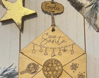 Personalized Wooden Letter to Santa Ornament – Custom Name Christmas Keepsake