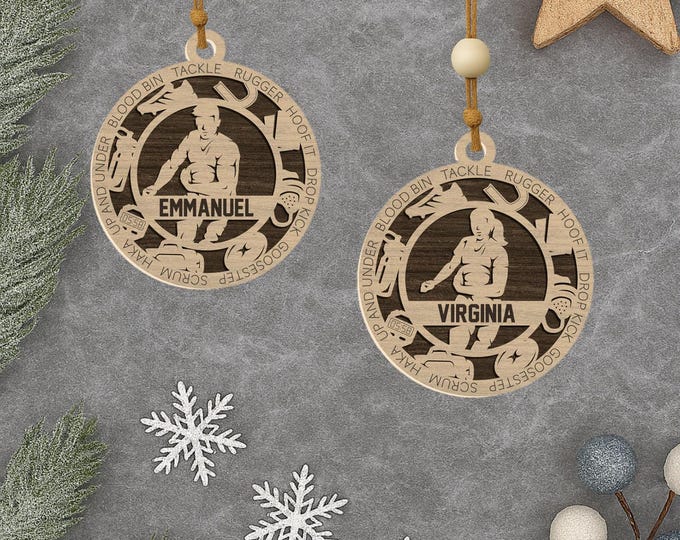Personalized Wood Rugby Ornament, Male Female Player Keepsake