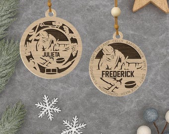 Personalized Sledge Hockey Ornament: Engraved Wood Para Ice Hockey Gift