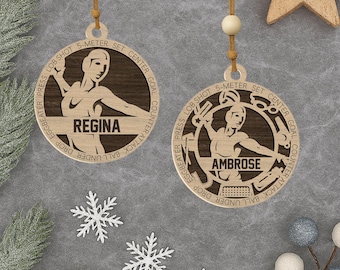 Personalized Water Polo Ornament: Laser Engraved Wood, Custom Name