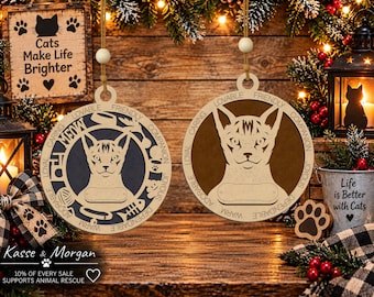 Personalized Abyssinian Cat Ornament, Custom Engraved Wood Pet Memorial Gift