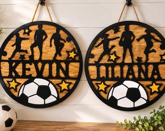 Personalized Soccer Name Sign, 3D Wooden Soccer Door Hanger, Boys Girls Soccer Bedroom Wall Decor, Custom Soccer Player Gift