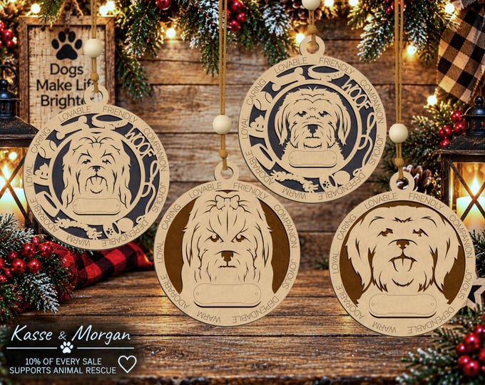 Personalized Maltese Dog Ornament, Custom Wood Pet Gift, Christmas Keepsake