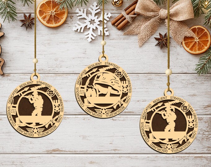 Personalized Military Combat Ornament, Handcrafted Wood Keepsake, Veteran Gift