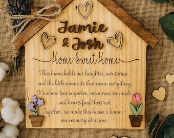 Personalized “Home Sweet Home” Wooden House Sign – Custom Family Tabletop Decor