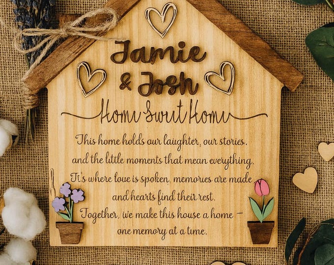 Personalized “Home Sweet Home” Wooden House Sign – Custom Family Tabletop Decor