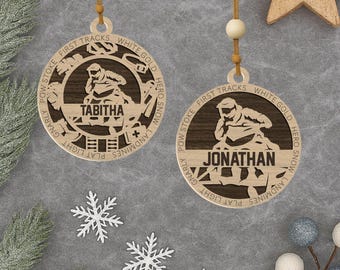 Personalized Snowmobile Ornament: Engraved Wood Sports Gift