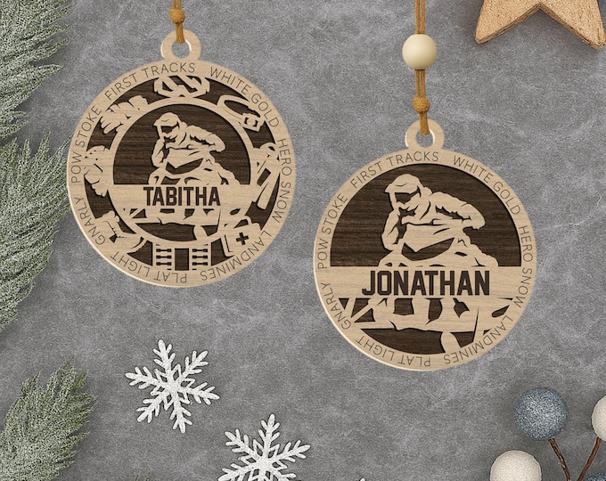 Personalized Snowmobile Ornament: Engraved Wood Sports Gift