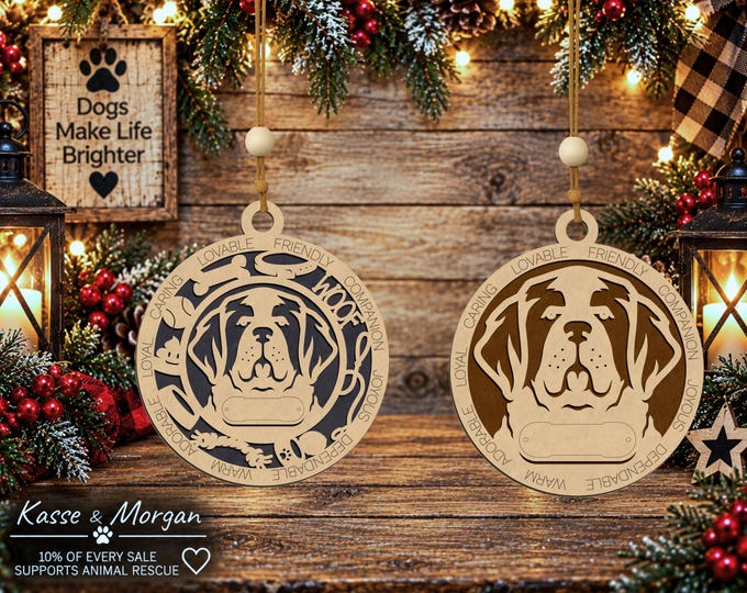 Personalized Saint Bernard Wooden Ornament, Custom Dog Gift, Handcrafted Pet Keepsake