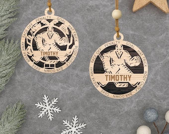 Personalized Hockey Goalie Ornament: Engraved Wood Christmas Gift