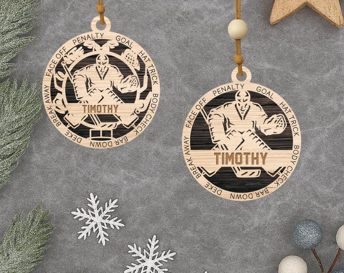 Personalized Hockey Goalie Ornament: Engraved Wood Christmas Gift