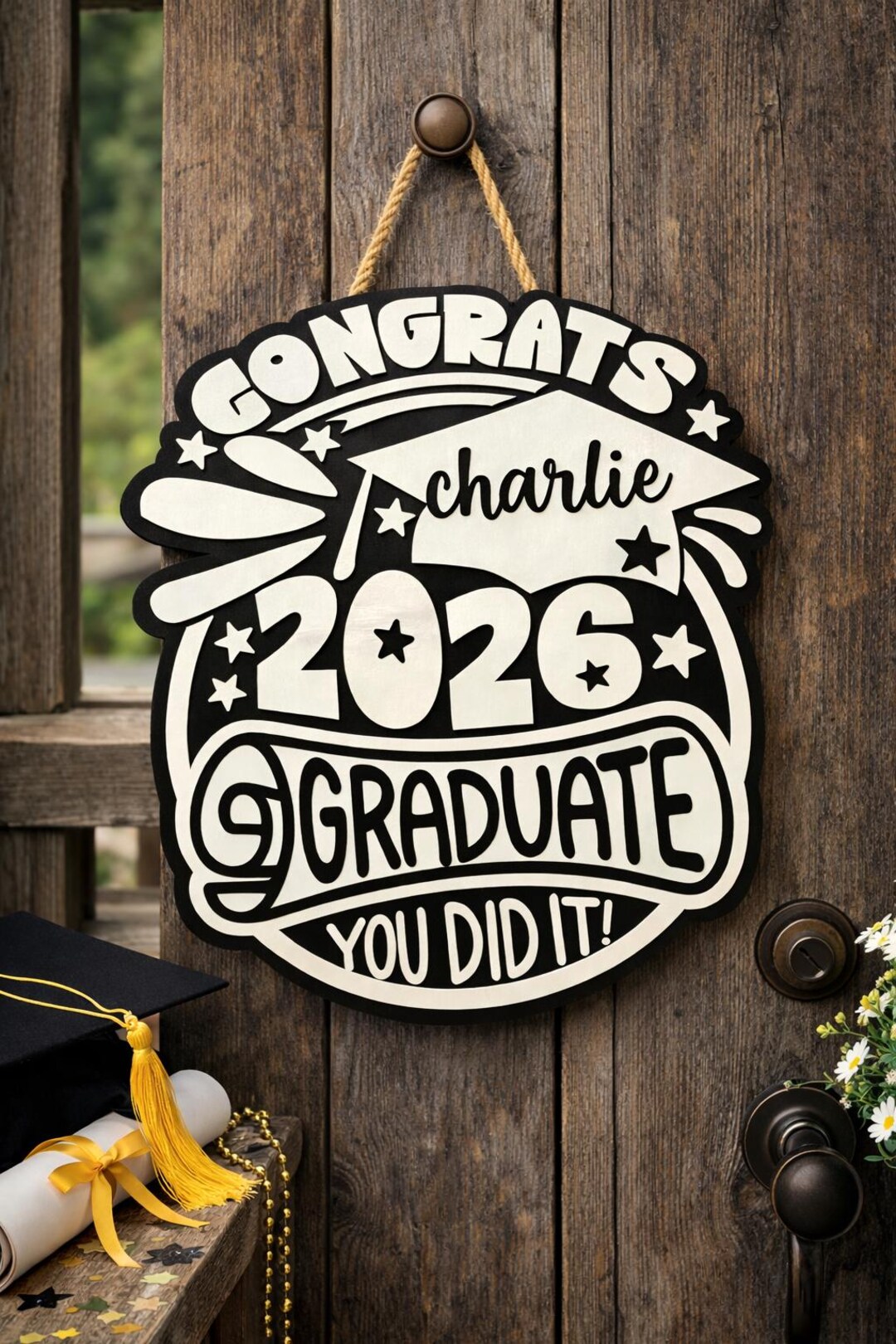 Grad Name Sign Personalized Graduation Door Sign – Custom Class Year & Name – School ...