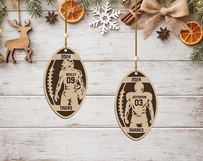 Personalized Football Ornament • Spotlight Player Design • Custom Name, Number & Year • Male or Female