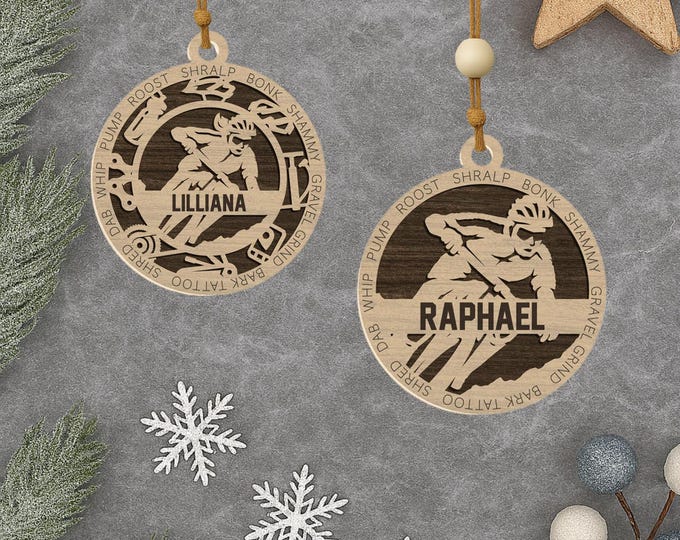 Personalized Mountain Biking Ornament: Custom Laser Engraved Cyclist Gift