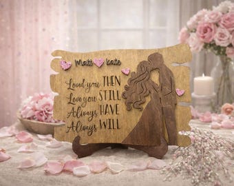 Personalized Wood Wedding Plaque | Rustic Anniversary Gift with White Hearts