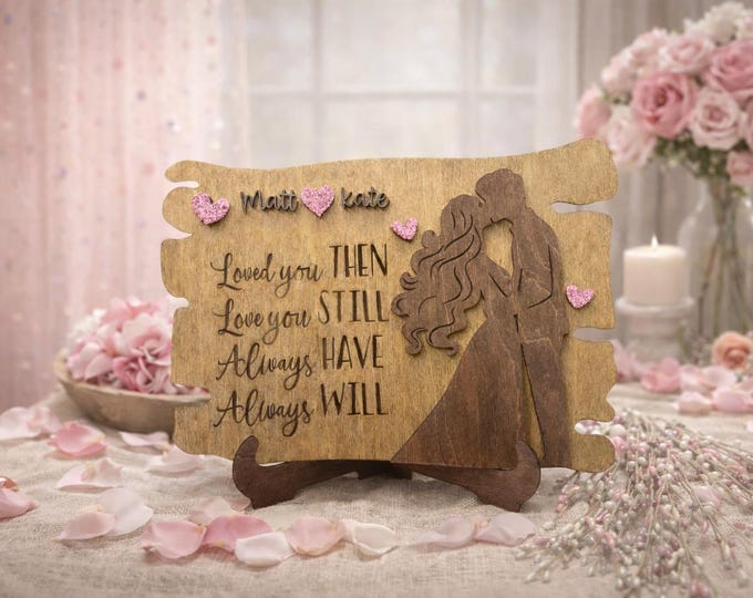 Personalized Wood Wedding Plaque | Rustic Anniversary Gift with White Hearts