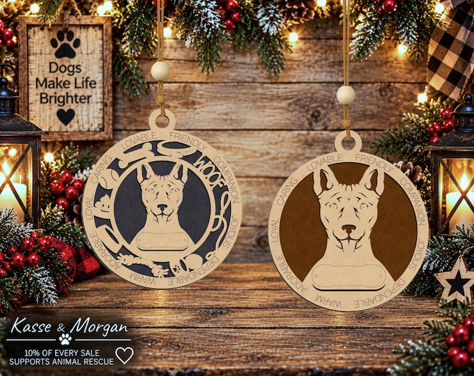 Personalized Basenji Dog Ornament, Custom Wooden Pet Gift, Christmas Keepsake