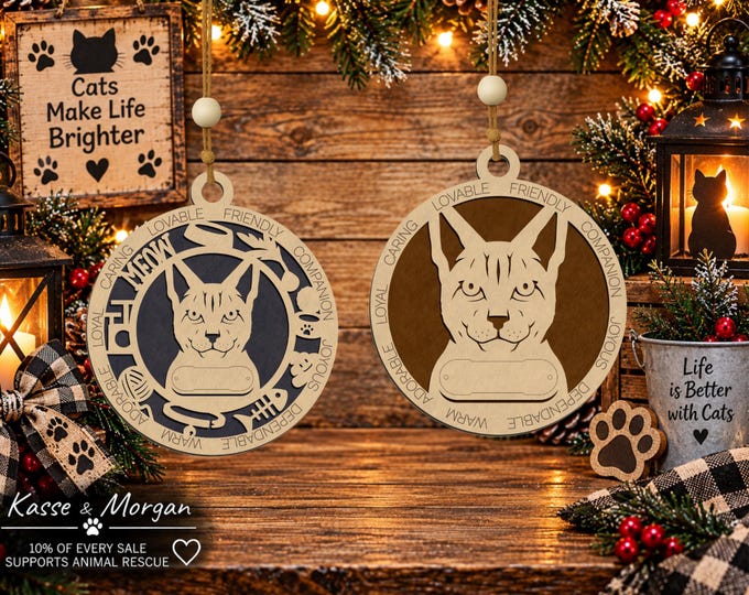 Personalized Ocicat Ornament, Custom Spotted Cat Gift, Wooden Pet Memorial