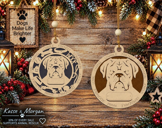 Personalized French Mastiff Dog Ornament, Custom Wooden Christmas Gift