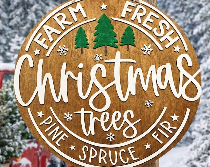 Farm Fresh Christmas Trees Sign | Rustic Wood Holiday Decor