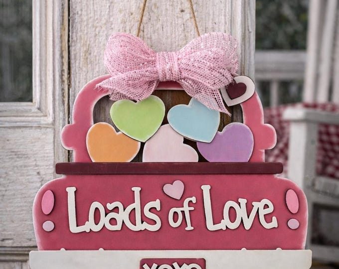 Farmhouse Valentine Door Hanger | Rustic Truck, Candy Hearts & Bow