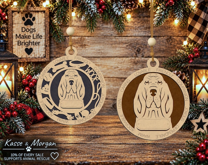 Personalized Bloodhound Wooden Ornament, Custom Dog Gift, Handcrafted Christmas Decoration
