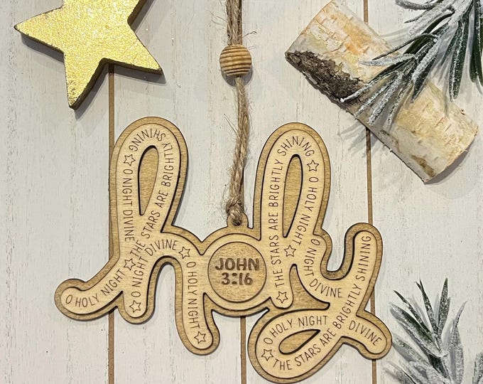 Personalized Holy Christmas Ornament – Rustic Wooden Christian Keepsake with Bible Verse