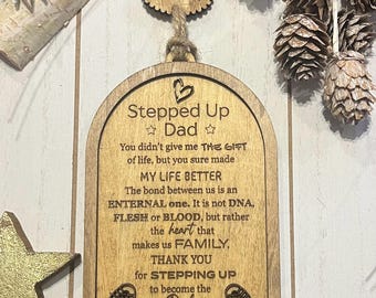 Personalized Stepped-Up Dad Ornament: Engraved Wood Keepsake