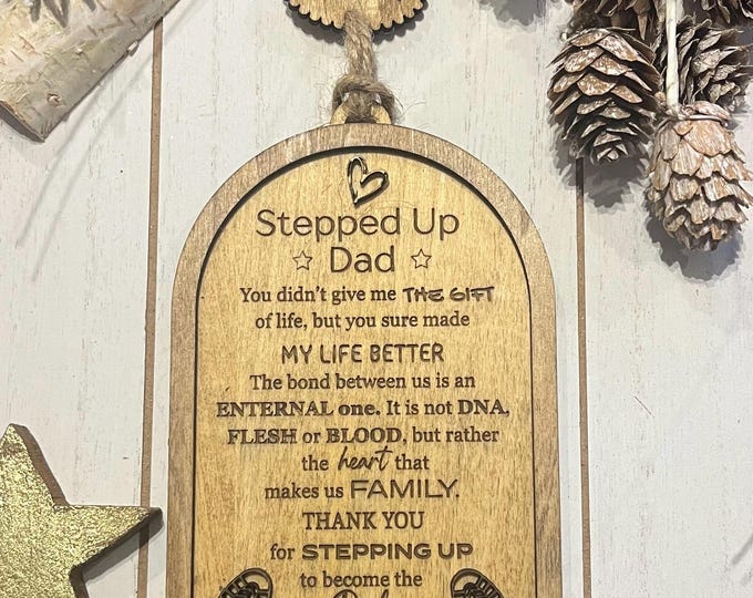 Personalized Stepped-Up Dad Ornament: Engraved Wood Keepsake